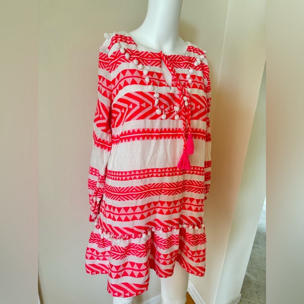 SAIL TO SABLE STRIPE LONG SLEEVE RUFFLE HEM DRESS - WHITE/PINK - Picture 11 of 12